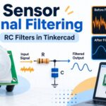 PIR sensor signal filtering in Tinkercad using RC low-pass and high-pass filters